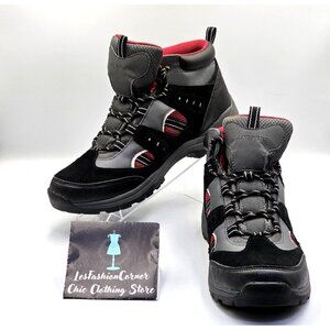 NWOB Lands End Men's Black & Red Fabric Suede Leather Hiking Boots Sz 11D 2704